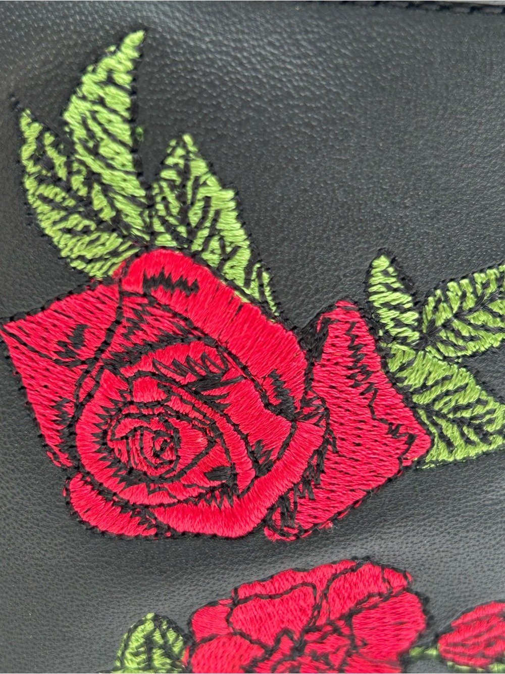 Dr. Martens Boots Vonda Flora Black Leather Lace-Up Red Rose Embroidery Size 10 - Picture 7 of 13
